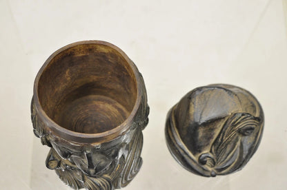 19th C European Black Forest Figural Wood Carved Bearded Man Lidded Tobacco Jar