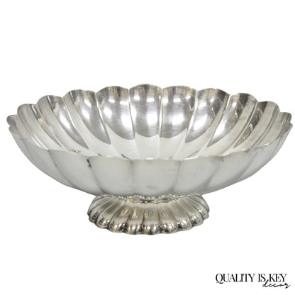 Vintage Reed & Barton Modern Silver Plated Oval Scalloped Pedestal Fruit Bowl