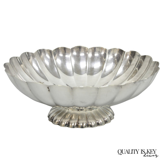 Vintage Reed & Barton Modern Silver Plated Oval Scalloped Pedestal Fruit Bowl