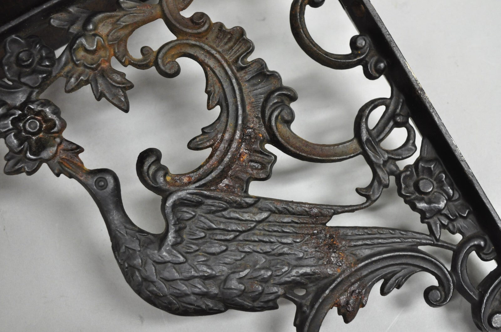 Antique Art Nouveau Cast Iron Figural Phoenix Bird Wall Shelf Brackets - a Pair
