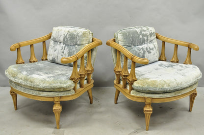 Vintage Hollywood Regency Low Barrel Back Cream Painted Club Lounge Chairs, Pair