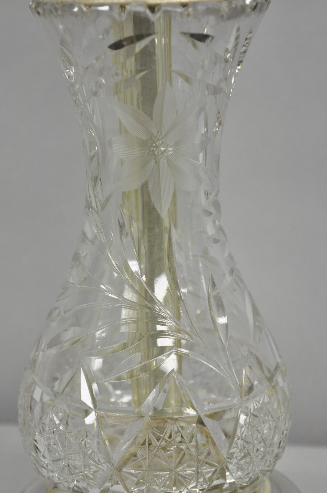 Antique Victorian Cut Glass Silver Plated Small Boudoir Vanity Table Lamp