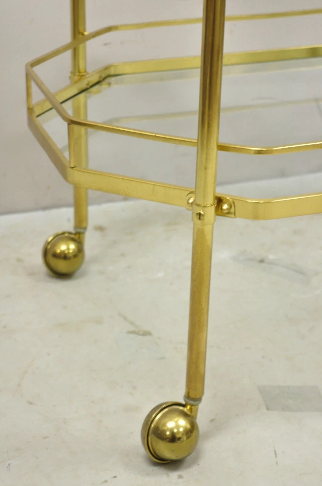 Mid Century Italian Modern Brass and Glass 3 Tier Rolling Bar Cart Serving Table