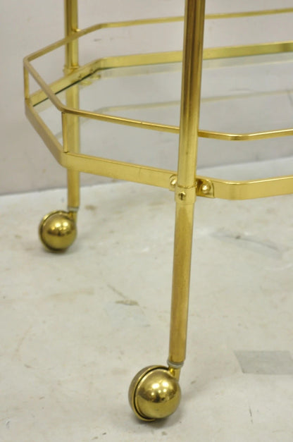 Mid Century Italian Modern Brass and Glass 3 Tier Rolling Bar Cart Serving Table