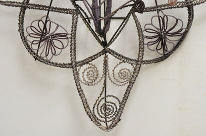 Antique French Victorian Purple Glass Beaded Memorial Wreath Wall Sculpture