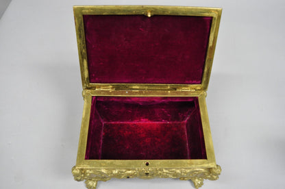Antique French Renaissance Figural Bronze Casket Jewelry Box with Cherubs
