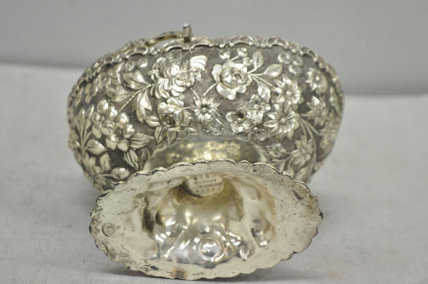 Antique Victorian Japanese Silver Plated Rose Flower Repousse Nut Bowl Dish
