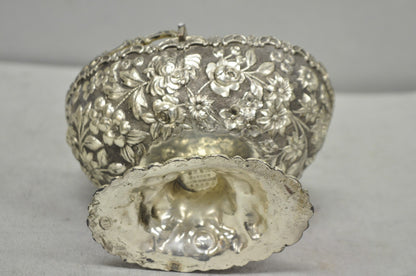 Antique Victorian Japanese Silver Plated Rose Flower Repousse Nut Bowl Dish