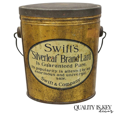 Vintage Swifts Silverleaf Brand Pure Lard 4 lbs. Tin Can Pail Advertisement