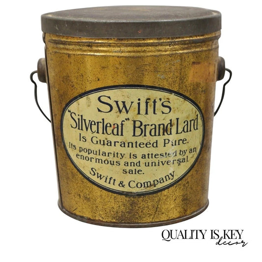 Vintage Swifts Silverleaf Brand Pure Lard 4 lbs. Tin Can Pail Advertisement