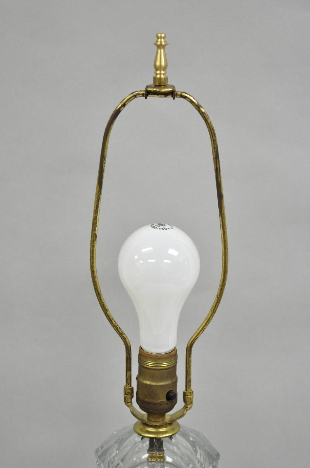 Antique Italian Hollywood Regency Faceted Clear Glass Greek Key Table Lamp