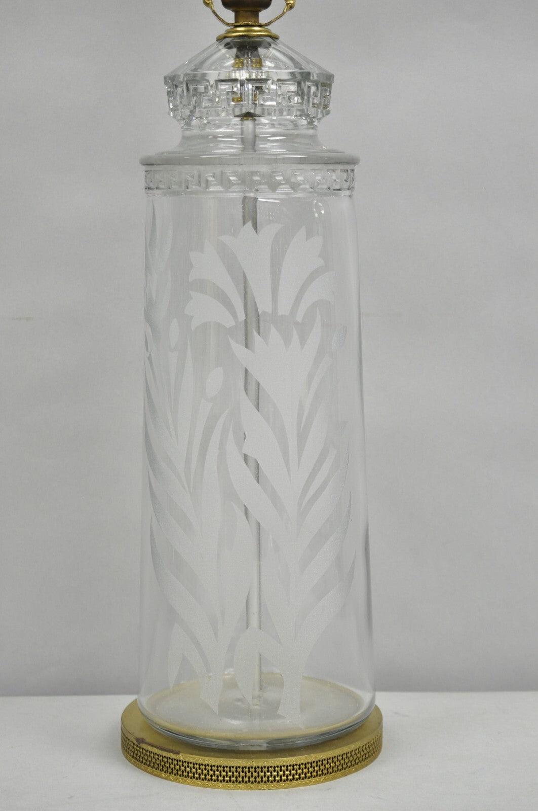 Antique Italian Hollywood Regency Faceted Clear Glass Greek Key Table Lamp