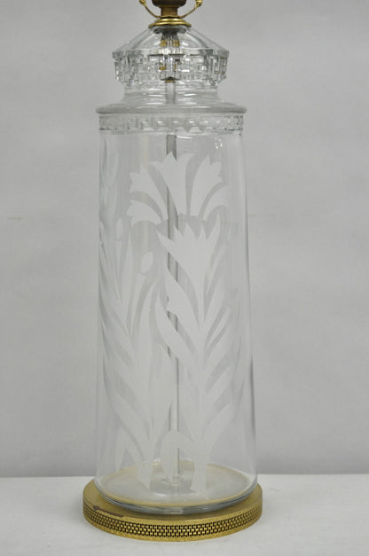 Antique Italian Hollywood Regency Faceted Clear Glass Greek Key Table Lamp
