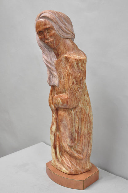Vintage Seymour Shuren Modern Carved Pink Marble Tall Woman Figure Sculpture