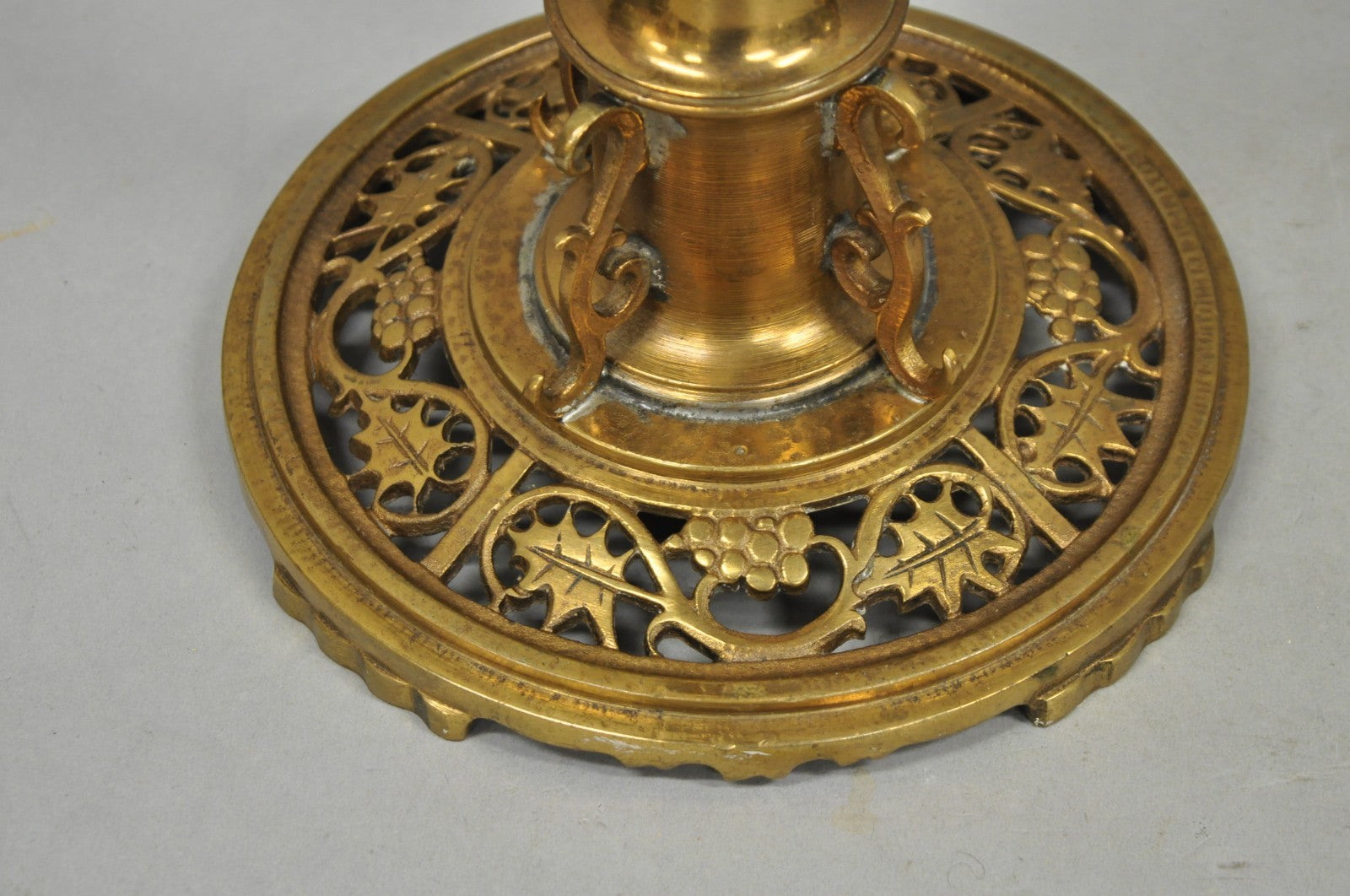 Oscar Bach French Renaissance Gothic Brass 3 Arm Candelabra Table Lamps - a Pair