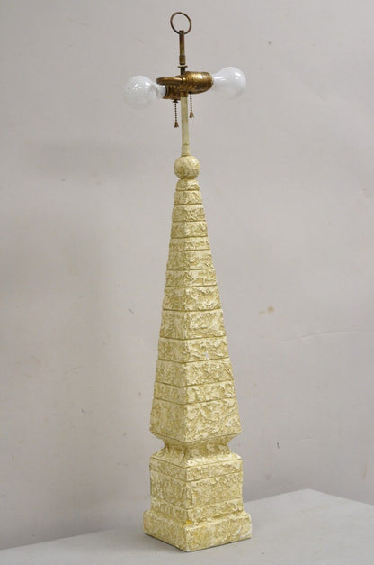 Vintage Italian Modern Hollywood Regency Cast Plaster Obelisk Pyramid Table Lamp