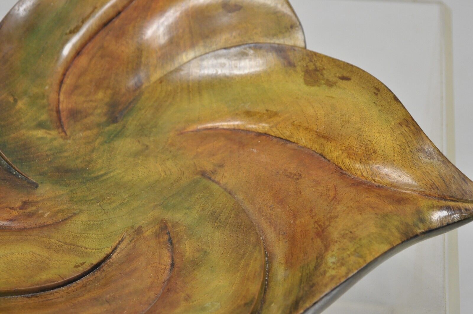 Vintage Dan Karner Mid Century Modern Square Carved Wood Leaf Centerpiece Bowl