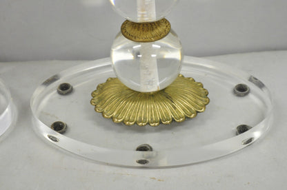 Vintage Art Deco Mid Century Modern Acrylic Lucite Stacked Ball Table Lamps Pair