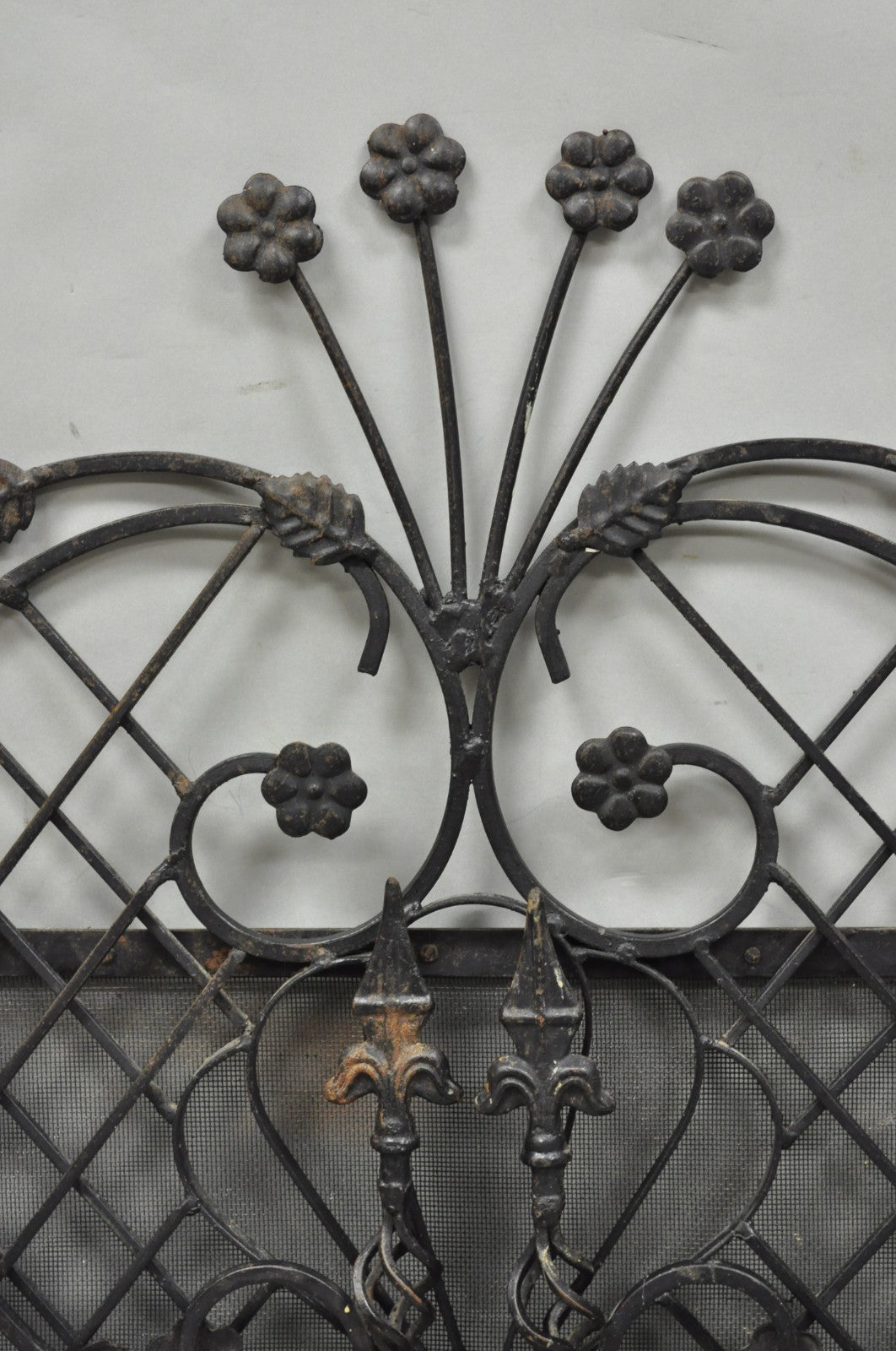 Antique Gothic Arts & Crafts Wrought Iron Scrolling Folding Fireplace Screen