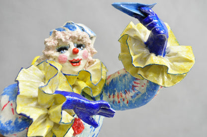 Vintage Jeanne Valentine Style Papier Mache Hanging Acrobat Clown Sculpture