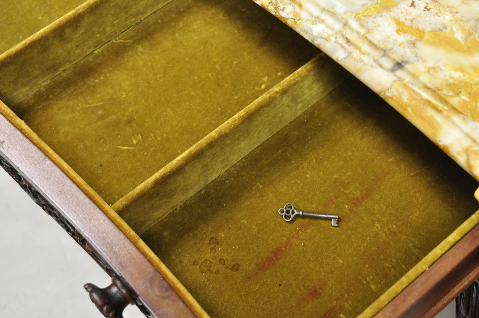 Antique French Baroque Rococo Carved Walnut Marble Top Sideboard Buffet w Drawer