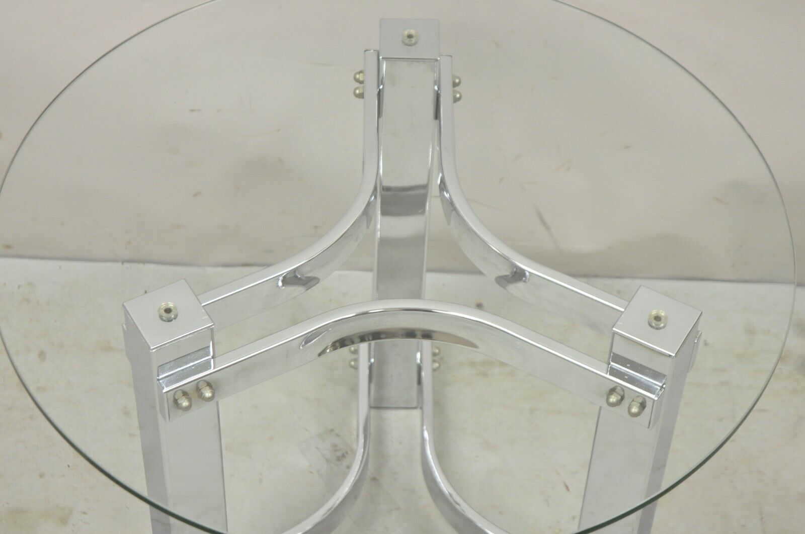 Vintage Chrome and Glass Mid Century Modern Space Age Round Accent Side Table