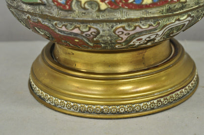 Vintage Chinese Porcelain Enamel Bronze Cloisonne Champleve Vase Table Lamp