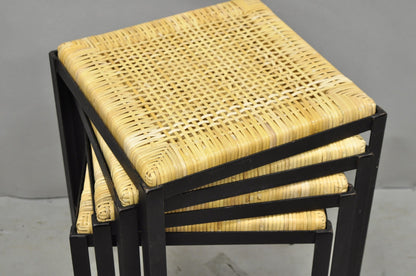 Mid Century Modern Danny Ho Fong Tropi-Cal Iron Cane Side Table Stool - Set of 4