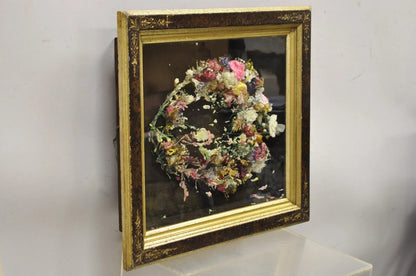 Antique Victorian Wax Flower Floral Mourning Wreath Shadow Box Wall Frame Oddity