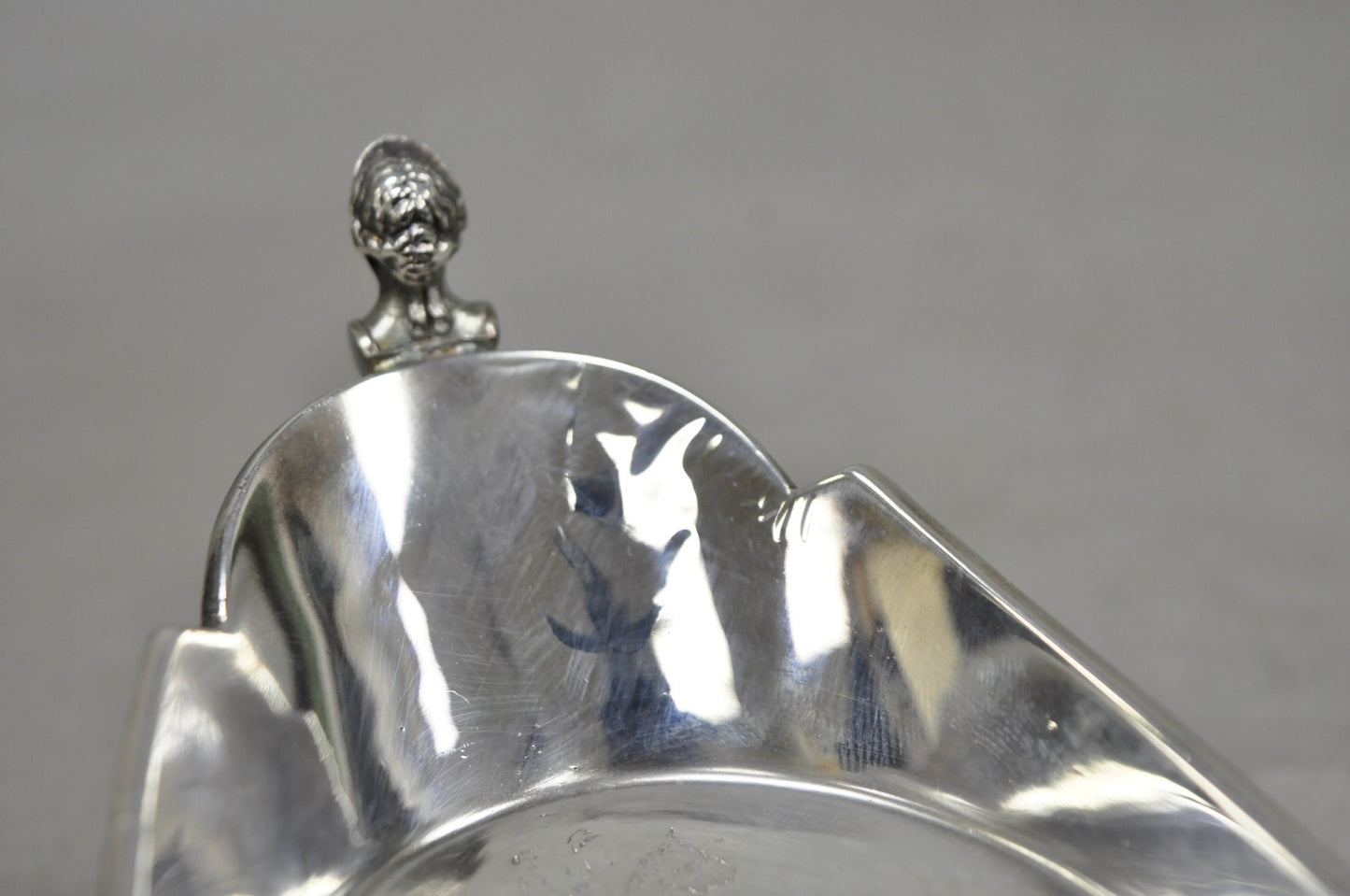 Antique French Renaissance Small Silver Plated Figural Twin Handle Trinket Dish