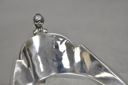 Antique French Renaissance Small Silver Plated Figural Twin Handle Trinket Dish