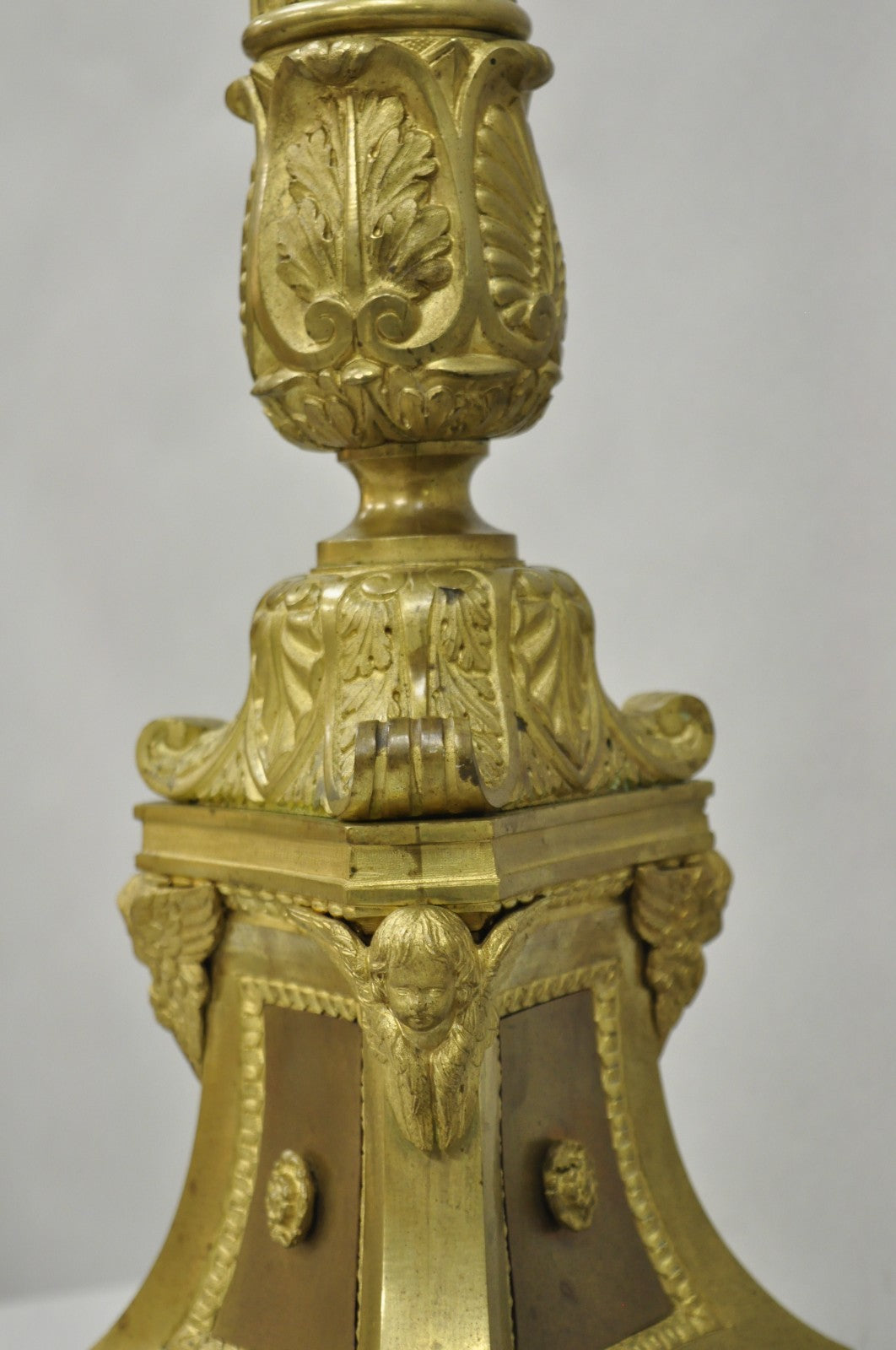 Antique 59" Tall French Empire Renaissance Bronze Column Candlestick Table Lamp