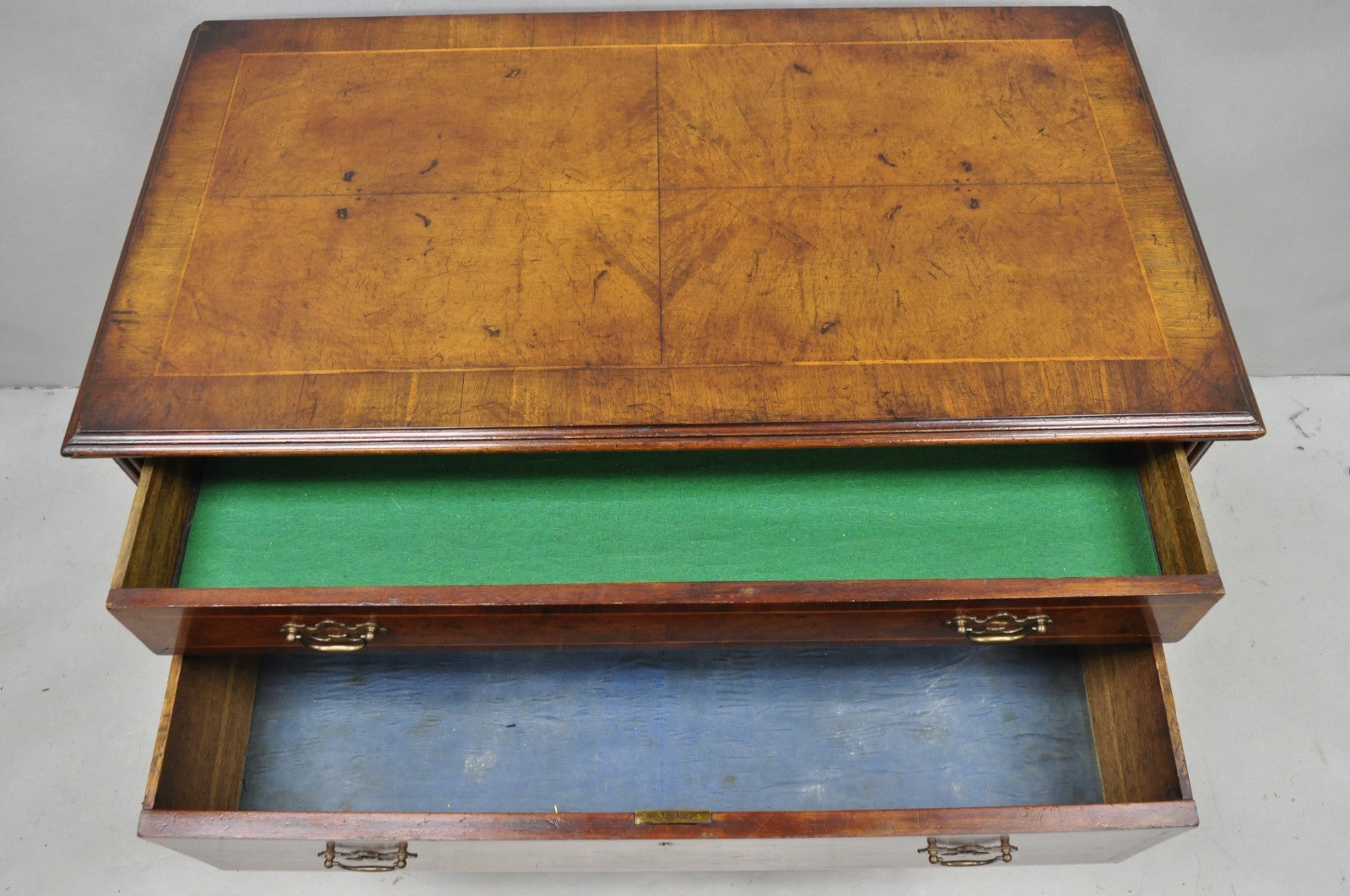 Antique English Georgian Burl Walnut Ball and Claw Inlaid Lowboy Bachelor Chest