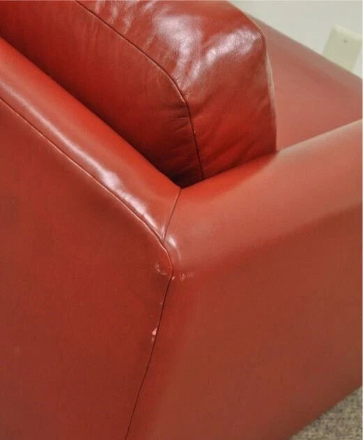 Vintage Mid Century Modern Red Leather Cube Club Lounge Chair on Rolling Casters