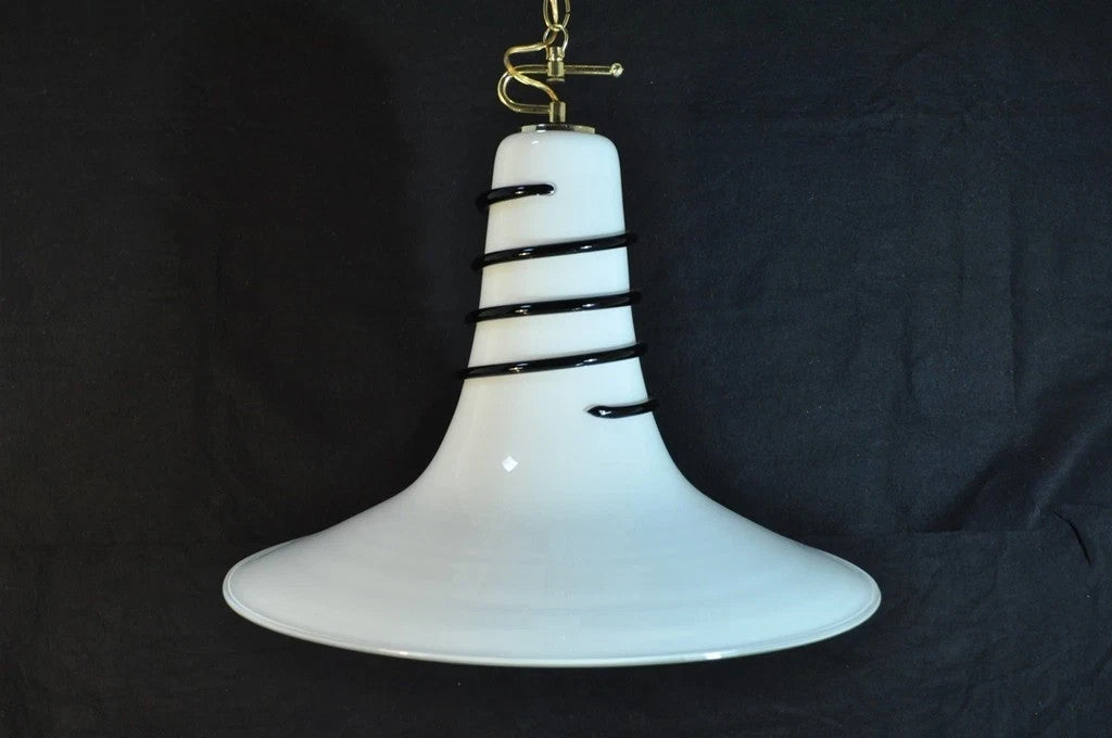 Vintage Mid Century Modern Murano Blown Glass Bell Pendant Chandelier Fixture