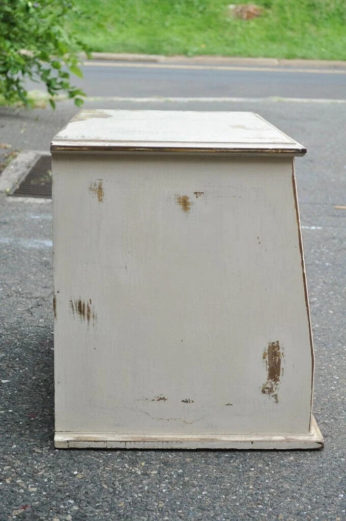 Antique French Country Distress Painted Sewing Thread Spool Chest Cabinet