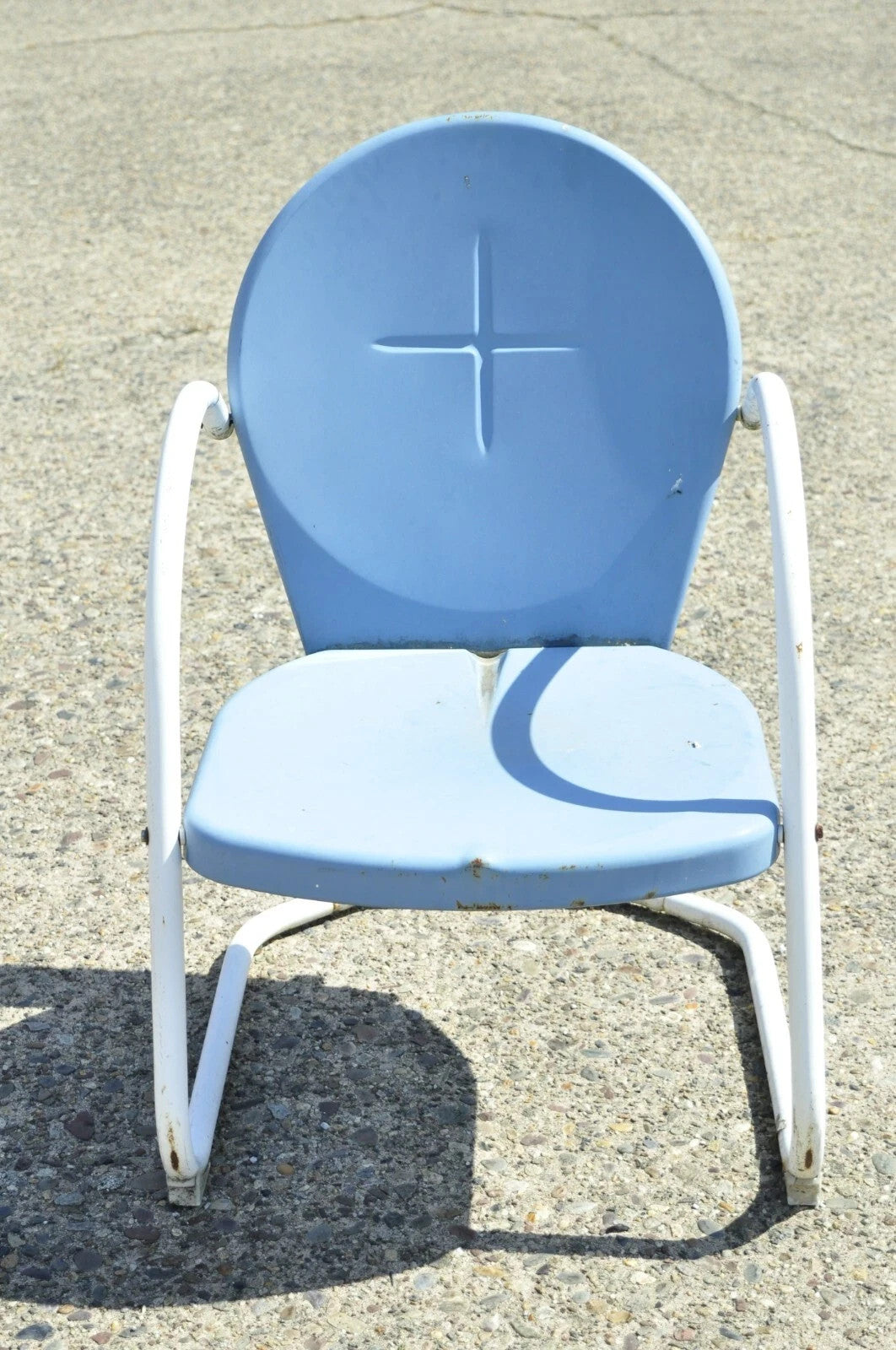 Antique Art Deco Steel Metal Vintage Blue Garden Patio Outdoor Lounge Chair