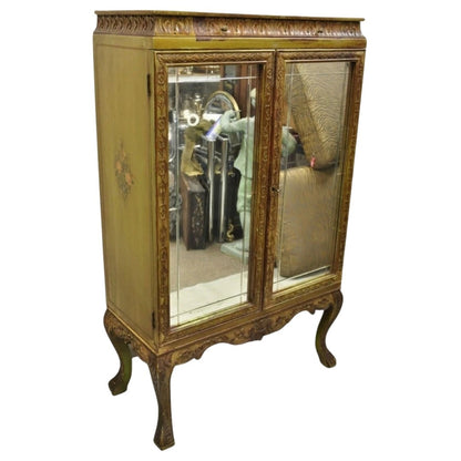 Antique Georgian Green Painted Mirror Front 2 Door Curio China Radio Cabinet
