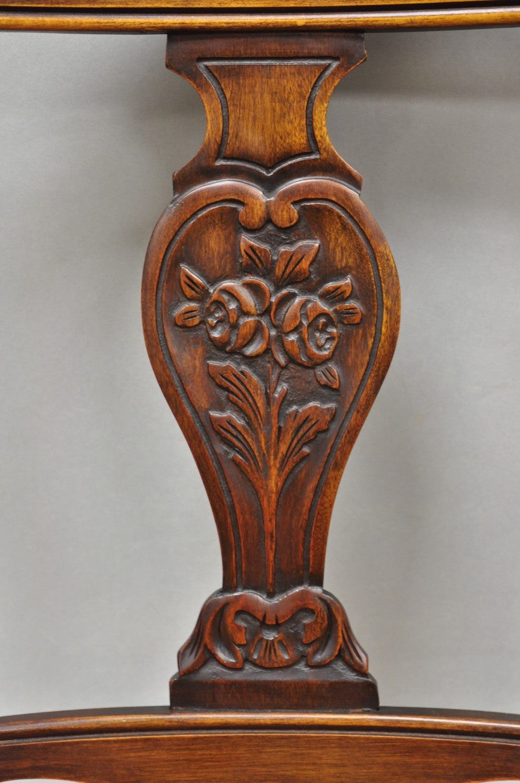 Antique William & Mary Style Carved Walnut Rose Rush Seat Side Chairs - a Pair