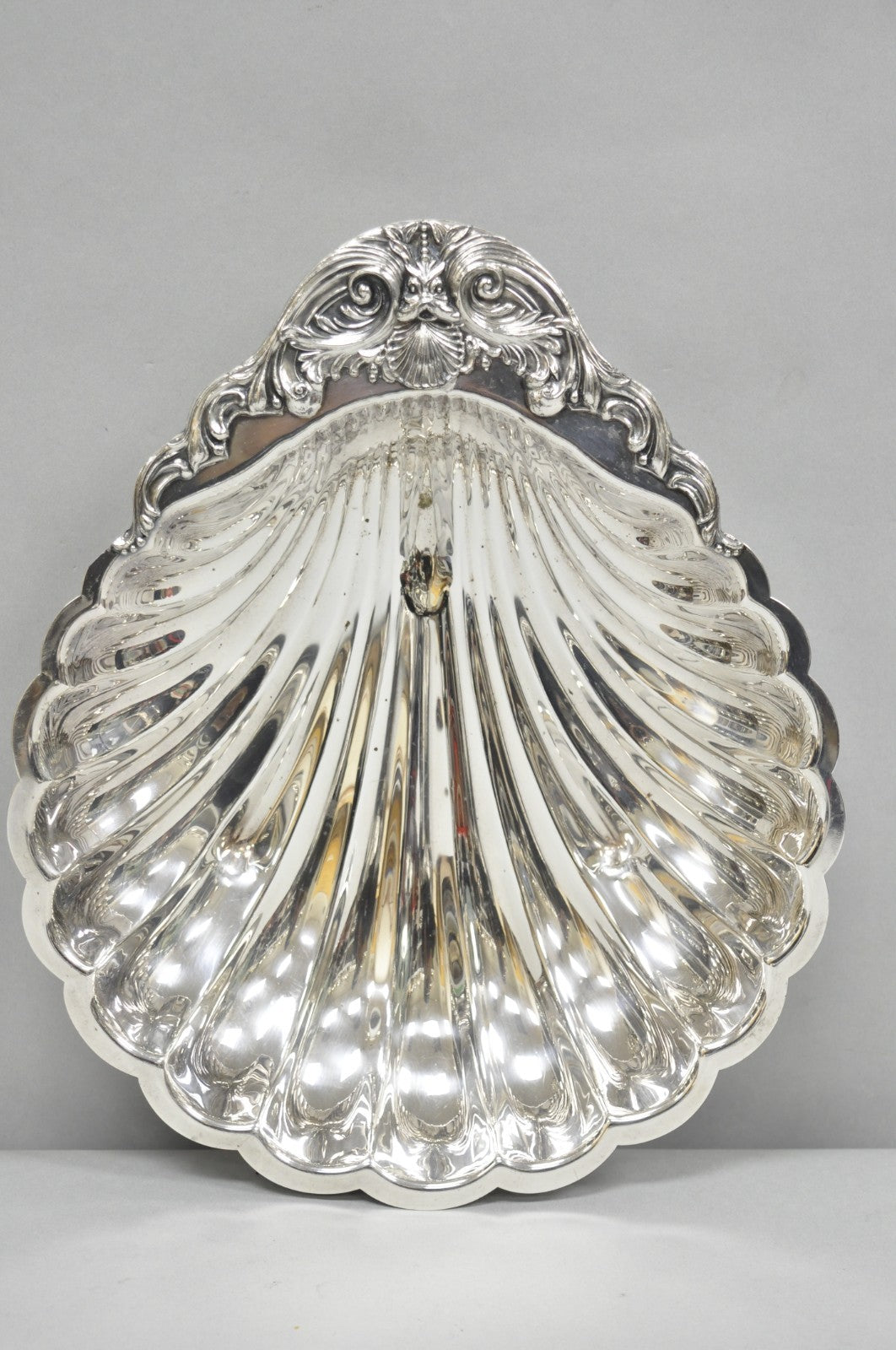 Vintage FB Rogers Silver Plated Large Clam Shell Serving Dish w / Dolphin