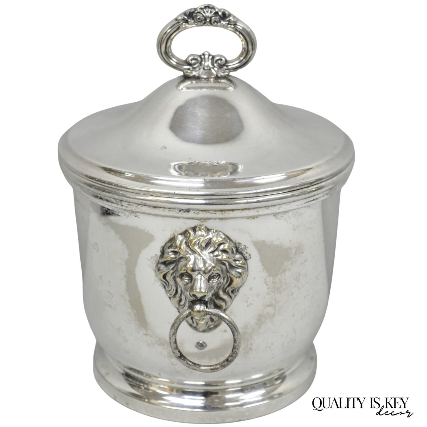 Vintage English Regency Winthrop Silver Plated Lion Handle Covered Ice Bucket