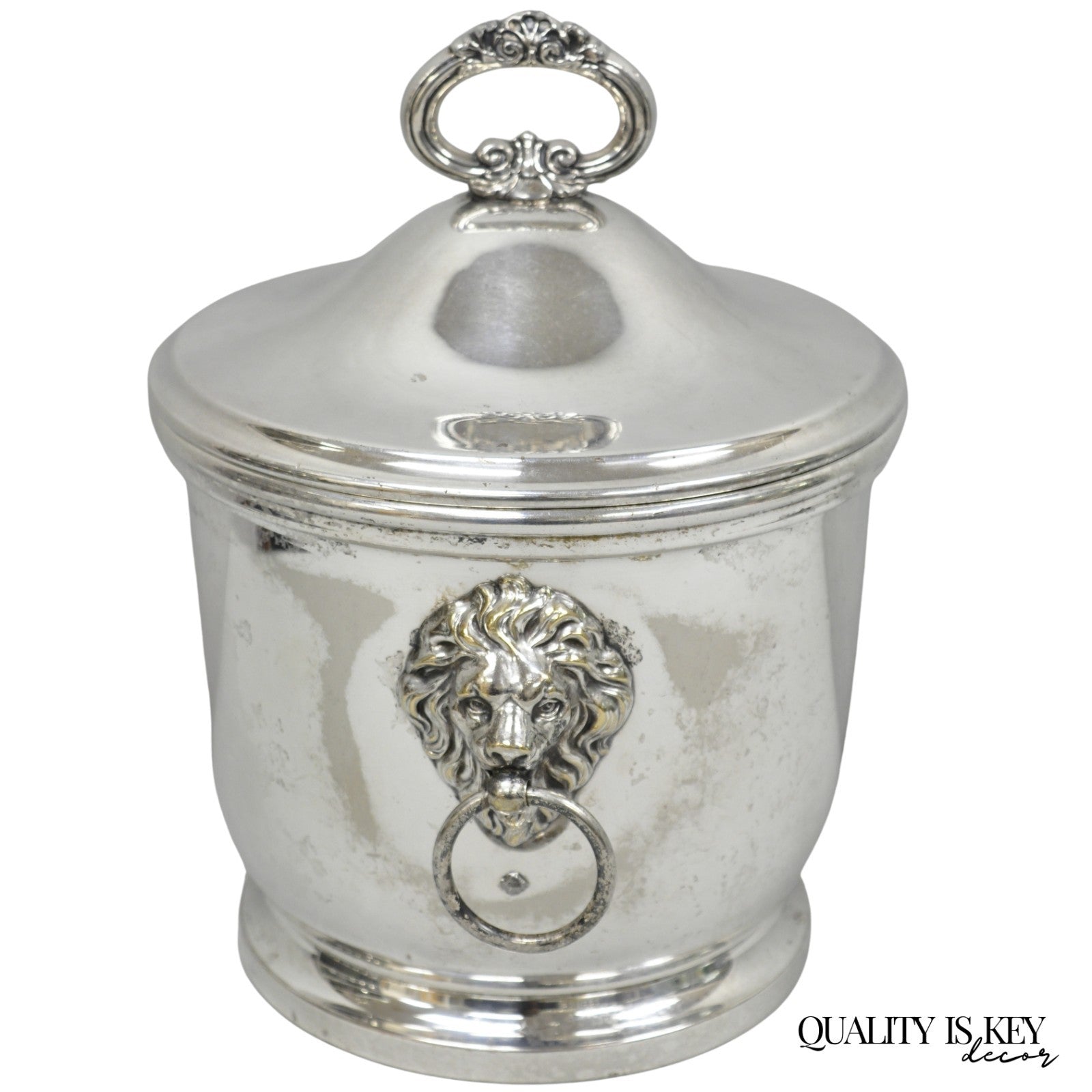 Vintage English Regency Winthrop Silver Plated Lion Handle Covered Ice Bucket