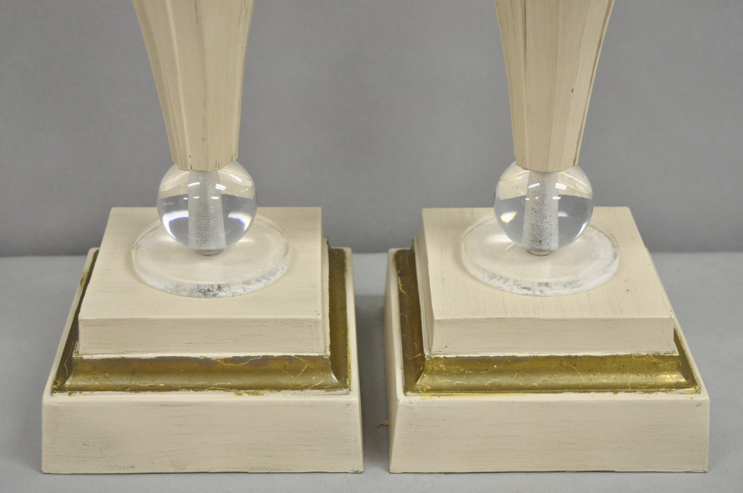 Vintage Art Deco Style Acrylic Lucite Sphere Tapered Table Lamps - a Pair