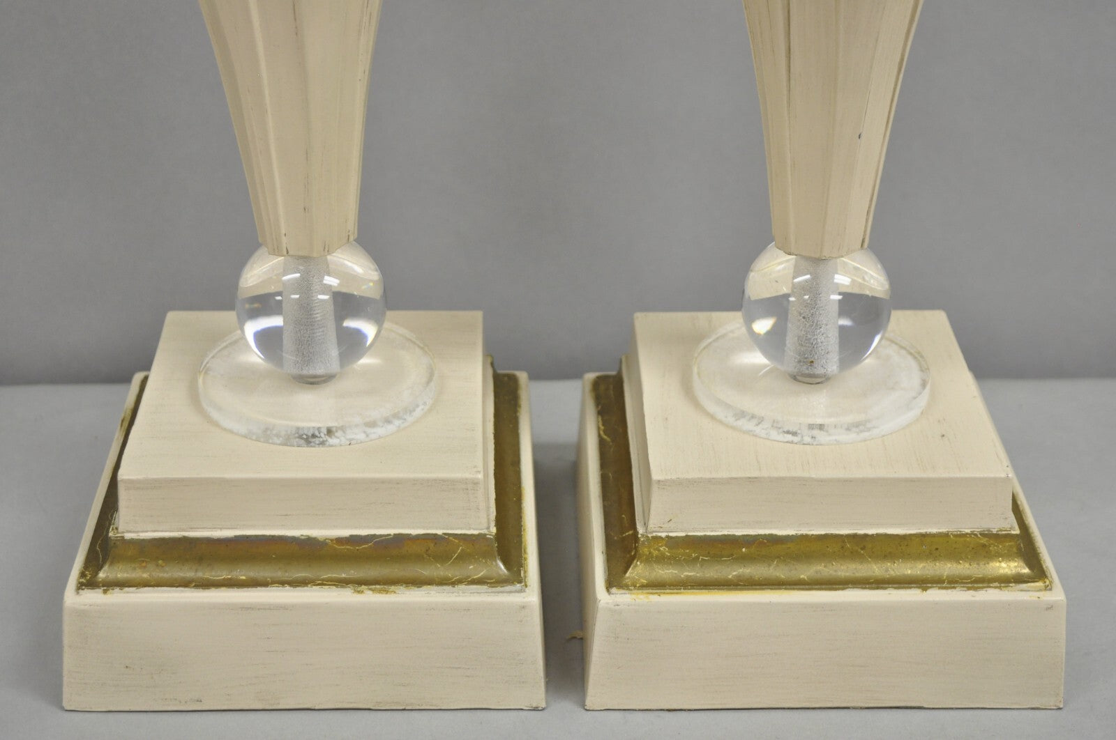 Vintage Art Deco Style Acrylic Lucite Sphere Tapered Table Lamps - a Pair