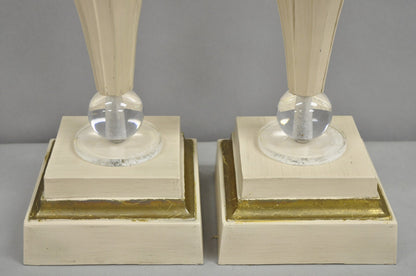 Vintage Art Deco Style Acrylic Lucite Sphere Tapered Table Lamps - a Pair