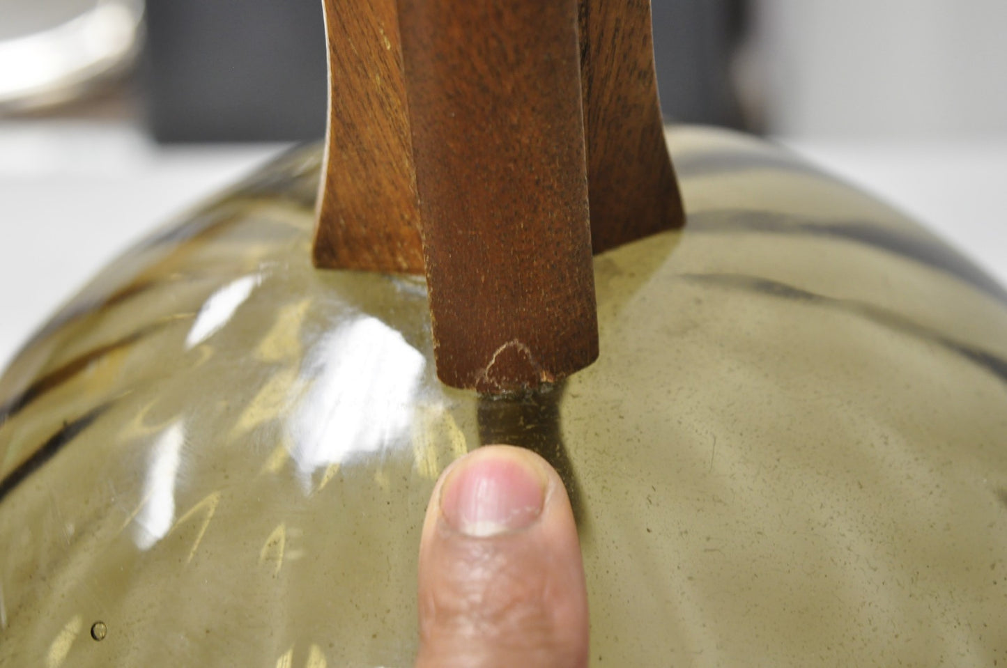 Vintage Mid Century Modern Ribbed Smoked Glass Orb Pineapple Table Lamps - Pair