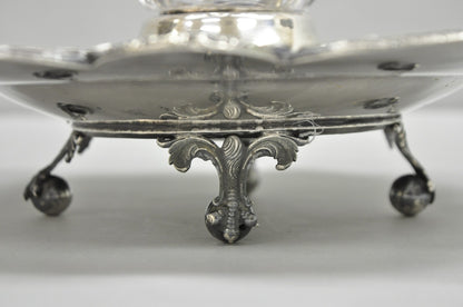 Antique English Victorian Stag Mounted Crystal Glass Inkwell Silver Plated Tray