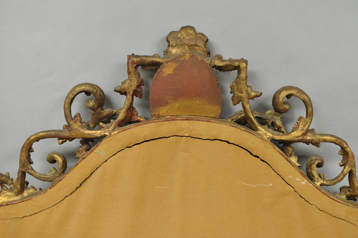 Antique French Neoclassical Baroque Gold Gilt Gesso Red Glass Frame Wall Mirror