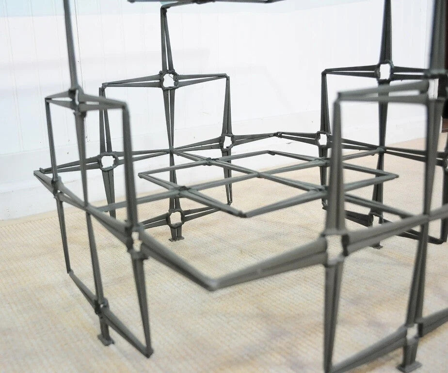 Trimark Mid Century Modern Green Brutalist Steel Nail Square Glass Coffee Table