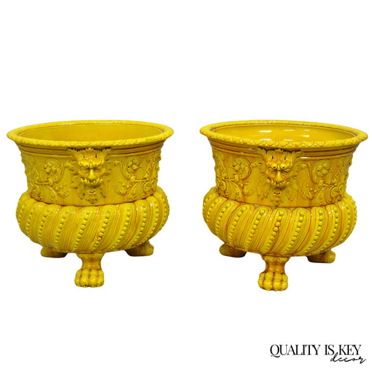 Burmantofts Faience Majolica English Regency Yellow Glazed Jardiniere Pot - Pair